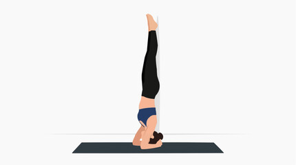 Fototapeta premium Woman performing Salamba Sarvangasana supported headstand yoga pose against a white wall vector style