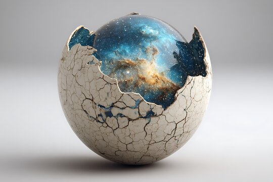 cracked egg revealling a tiny wold map