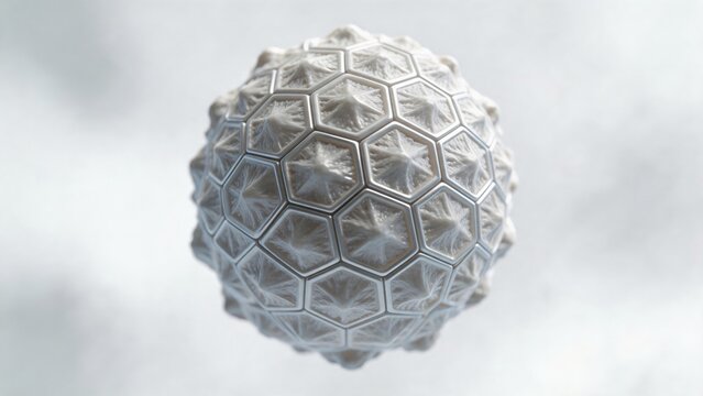 Futuristic 3D abstract sphere with metallic honeycomb grid and organic organic textured surface