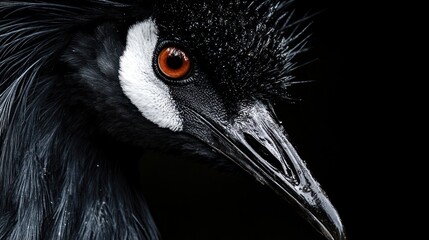 Obraz premium Close-up black crane portrait, dark background
