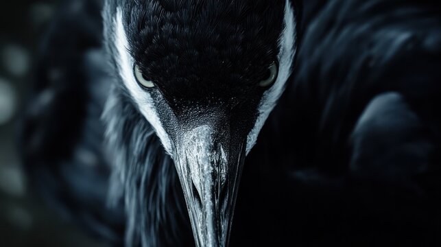 Close-up crane's face, fierce expression. Nature, wildlife, bird, zoo