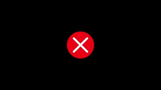 Minimalist red cross mark animation for error alert and cancellation on dark background. video graphics