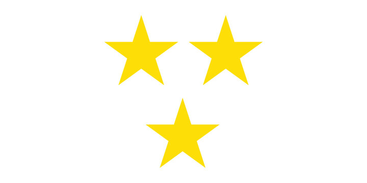 Golden star rating icons collection with five star review levels, customer feedback symbols isolated on white background vector illustration set