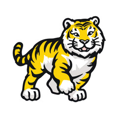 Obraz premium Cartoon tiger walking on white background.