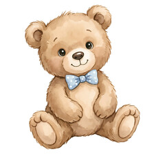 Fototapeta premium Cute brown teddy bear sitting isolated on white background plush toy illustration