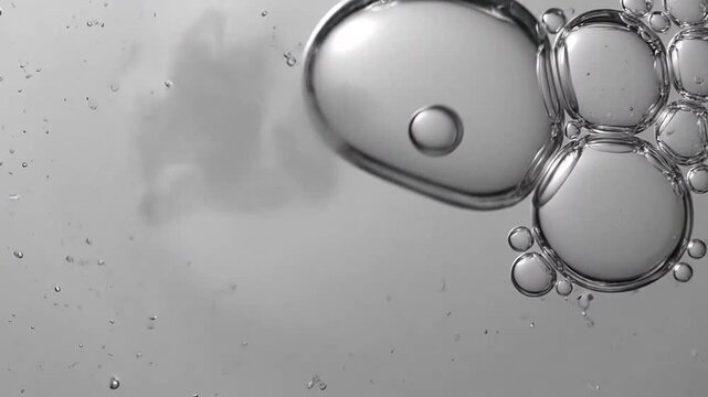 Abstract macro image of bubbles floating in a liquid with a soft, blurred background
