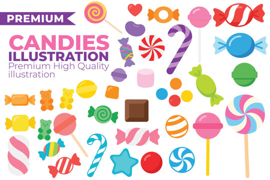 Candy Collection Set with Lollipops, Gummies, and Chocolate Sweets for Fun Food and Party Designs