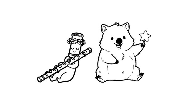 Musical Flute Character and Wombat with Star Wand