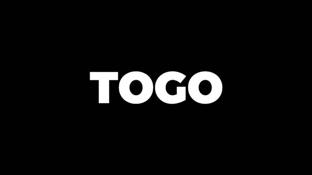 White TOGO text animated on solid black background, representing the African country name with clean bold typography and minimalist design.