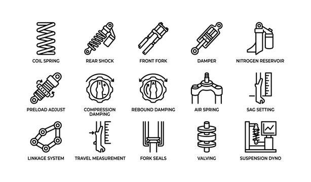 Suspension components and adjustment icons in grid layout