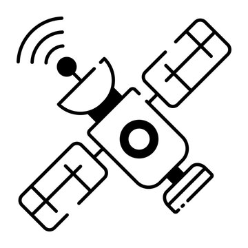 Glyph icon of satellite map and navigation signal.