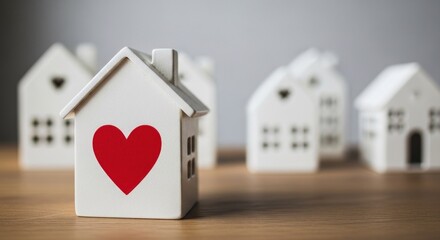 Fototapeta premium Charming Miniature Houses with a Heart Symbol Representing Love and Home 1.