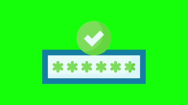 Animated successful login and password entry with checkmark confirmations on digital interfaces, green screen.