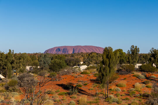 Beautiful view of Uluru rock on a sunny day, Australia.