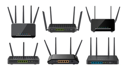 Fototapeta premium Modern wireless routers set on a clean surface Vector
