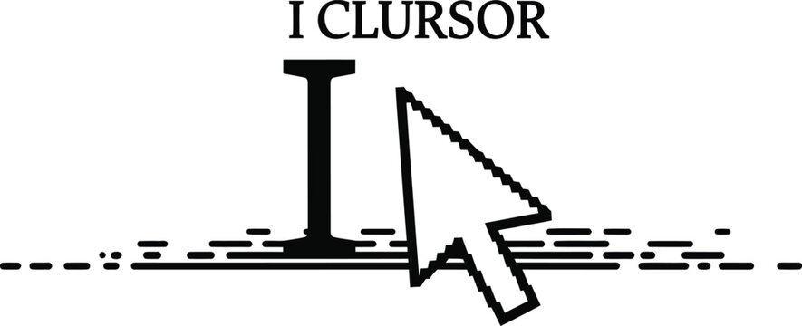 Black and white of a computer mouse cursor clicking on a nail, with text 'i clursor