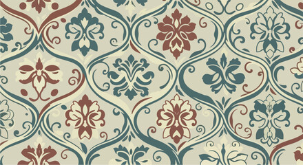 Fototapeta premium Baroque inspired floral pattern with elegant symmetrical decorative arrangements