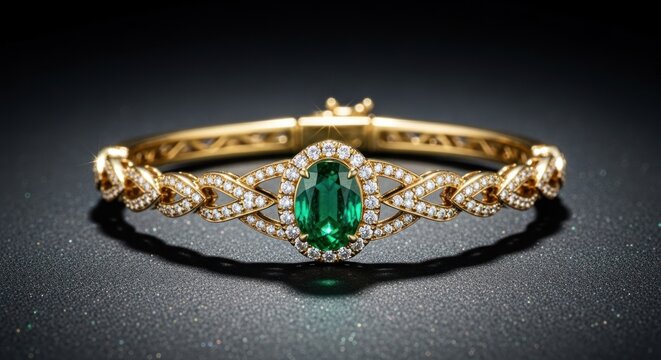 Exquisite 14k Yellow Gold Emerald and Diamond Bracelet.