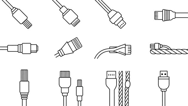 Collection of various usb and charging cable connectors and adapters set Vector
