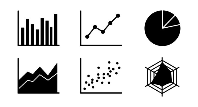 Diverse Data Visualization Icons: Bar, Line, Pie, Scatter, Radar Charts for Business Analytics & Reporting