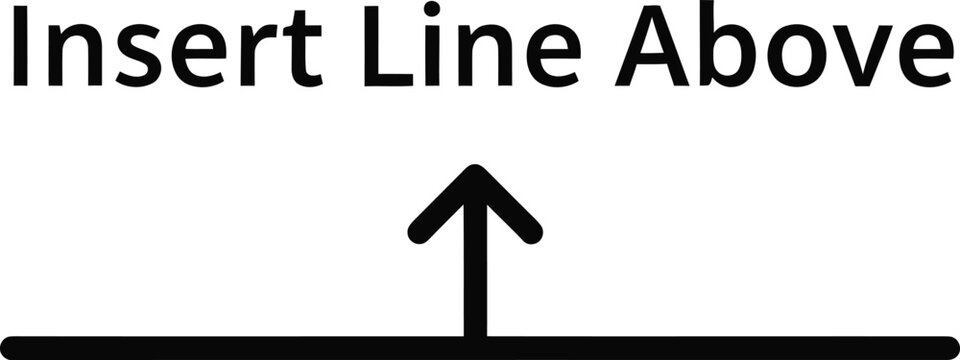 Black arrow pointing up from a line, with text "insert line above instruction