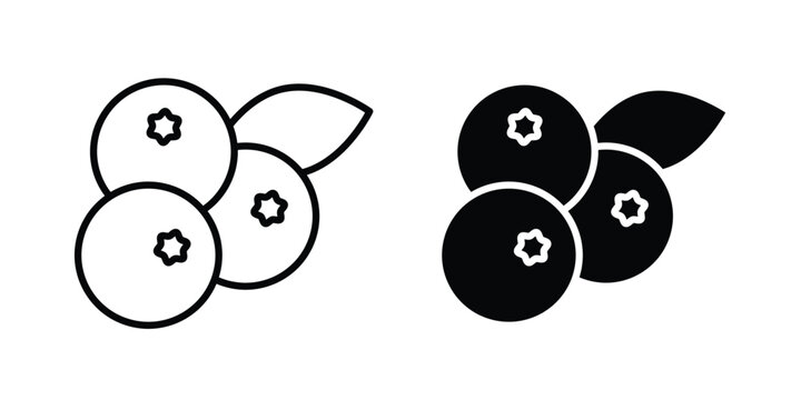 Blueberry icon collection. Thin linear outline icon pack