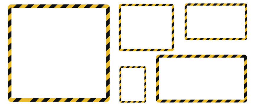 Black and yellow caution stripe square frame set featuring hazard warning tape design for safety illustration concepts.