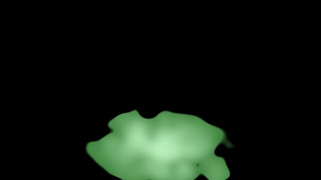 Abstract green glowing blob shape organic amorphous form with soft edges isolated on black background for creative design concepts