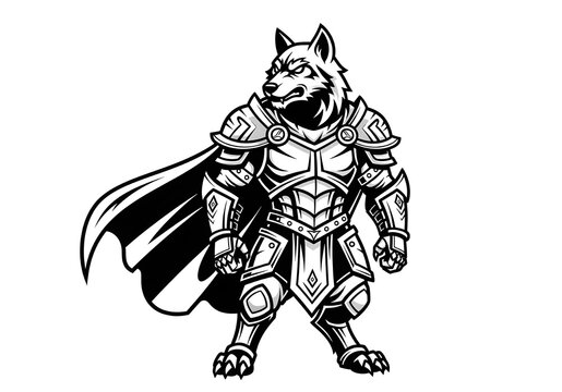 dashing wolf warriors wearing full armor and flowing robes.