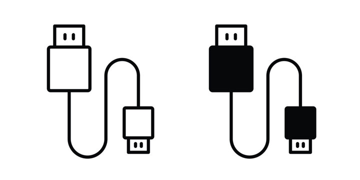 Charging cable icon collection. Thin linear outline icon pack