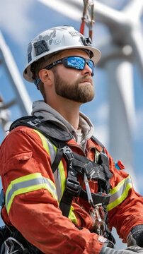 Confident Engineer: A focused engineer, adorned in safety attire, gazes confidently upwards, embodying expertise and determination in their field.