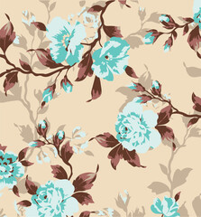 Fototapeta premium Big flowers pattern, upscale floral pattern. graphical textures floral, trendy colors pattern , flowers background with leaves. vector illustration.