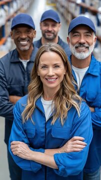 Team of Professionals in the Workplace: A united team of industry professionals stands shoulder to shoulder, radiating confidence and experience in their respective workplace. 