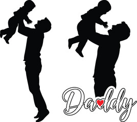 Naklejka premium Father and baby silhouette with 'daddy' typography