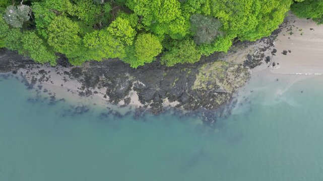 Conwy, Wales - Top down view of empty sandy beach