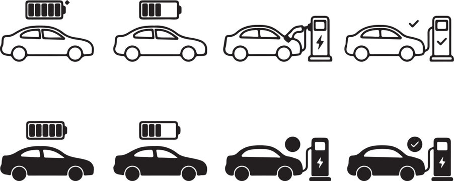 Electric cars charging with battery levels