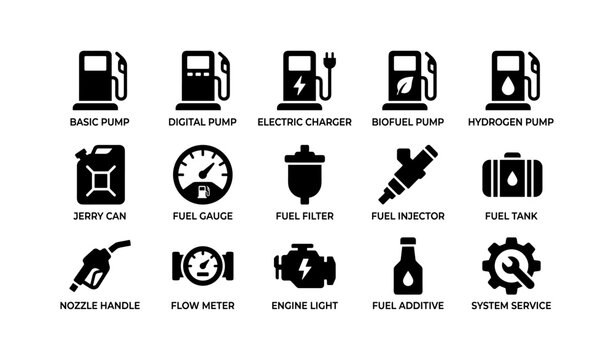 Fuel and pump icons displayed on white service panel background