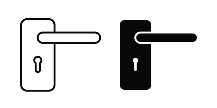 Door handle icon collection. Thin linear outline icon pack
