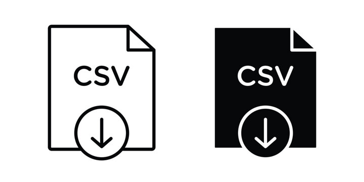 Download CSV file icon collection. Thin linear outline icon pack