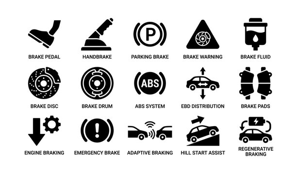 Brake component symbols displayed in grid on white background