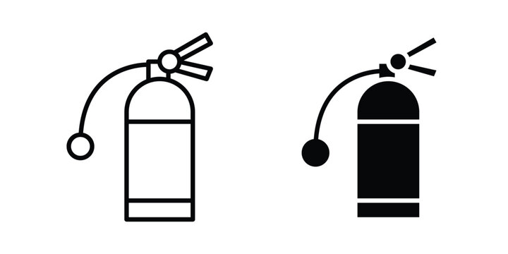 Fire extinguisher icon collection. Thin linear outline icon pack