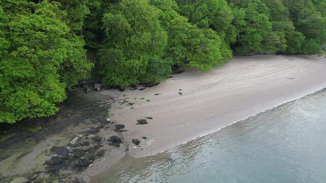 Conwy, Wales - Top down view of empty sandy beach