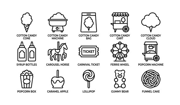 Carnival food and concession items arranged in grid layout