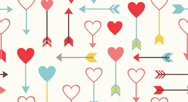 Colorful heart and arrow pattern on cream background