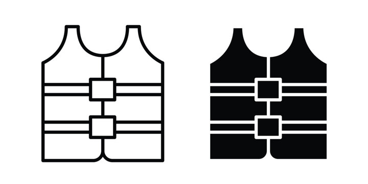 Life jacket icon collection. Thin linear outline icon pack