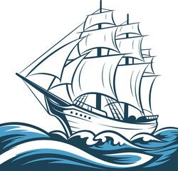 Vintage nautical sailing ship illustration navigating blue ocean wavesVintage nautical sailing ship illustration navigating blue ocean waves © Akramul