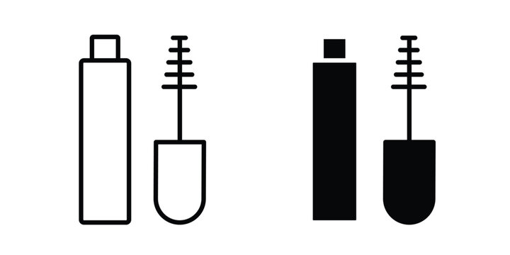 Mascara brush icon collection. Thin linear outline icon pack