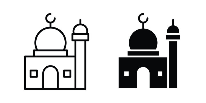 Mosque icon collection. Thin linear outline icon pack