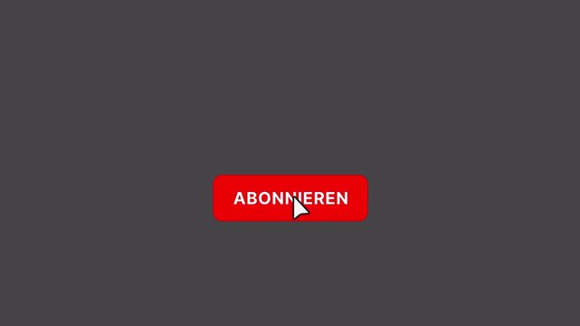 German Subscribe Button Animation Alpha Channel 4K. Features red and dark button variations with click interaction, subscribed state animation, and notification bell effect. 