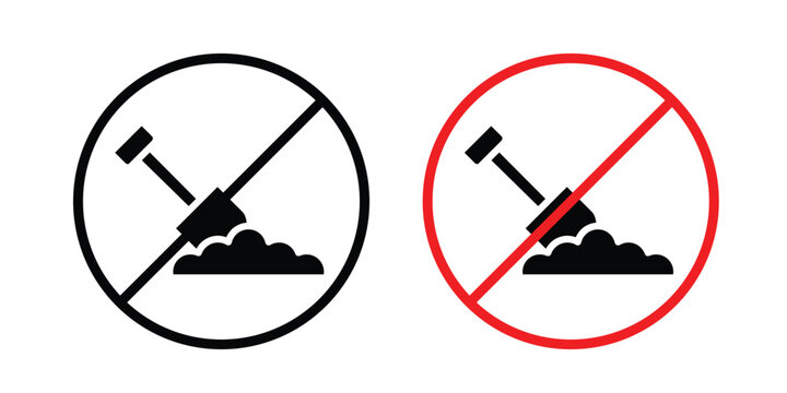 No digging sign collection. Thin linear outline icon pack